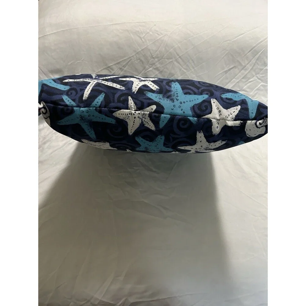 Set of 2 Blue & White Coastal Starfish Square Throw Pillows 18x18 Sewn Closed